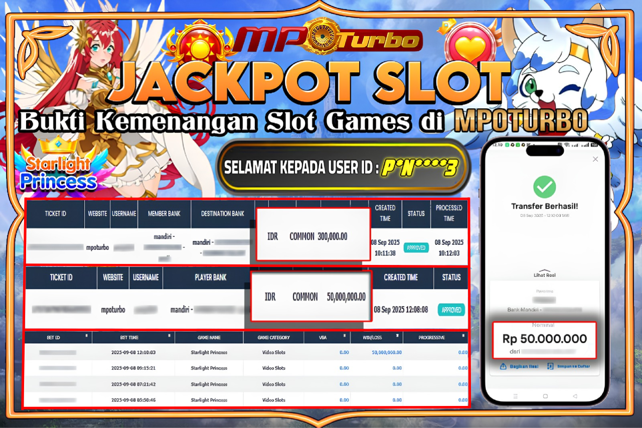 MPOTURBO JACKPOT SLOT STARLIGHT PRINCESS - PRAGMATIC PLAY Rp 50,000,000.00,- LUNAS